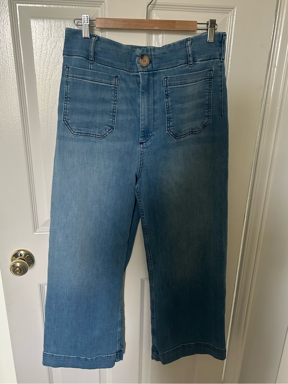 Maeve Mid-Blue Cropped Wide-Leg Jeans